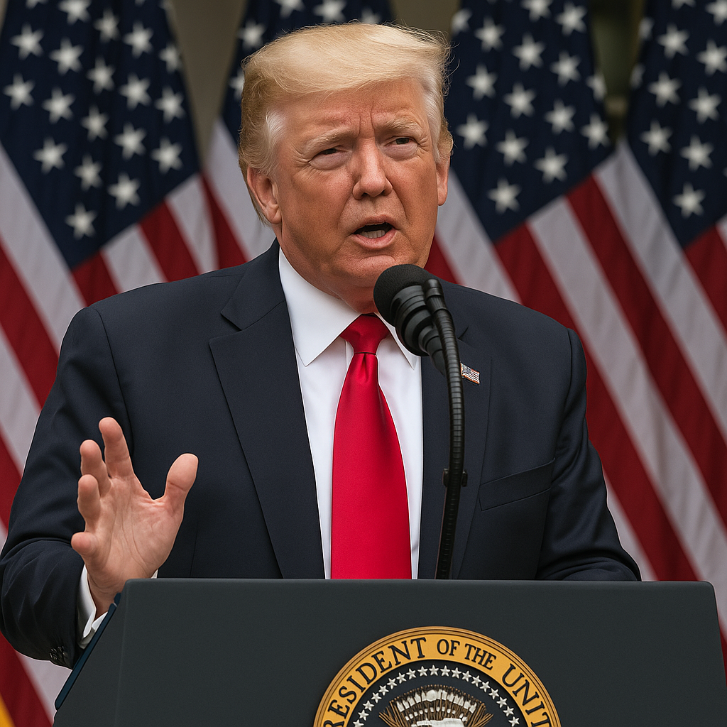 Donald Trump speaks at a press event about his 2025 tariff dividend plan that could send $2,000 stimulus checks to Americans.